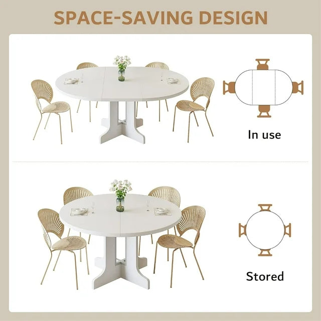 iPormis 59" Extendable Round Dining Table for 6 Modern Kitchen Table with Sturdy Wooden Base, Dining Room Table with Thickened MDF Board