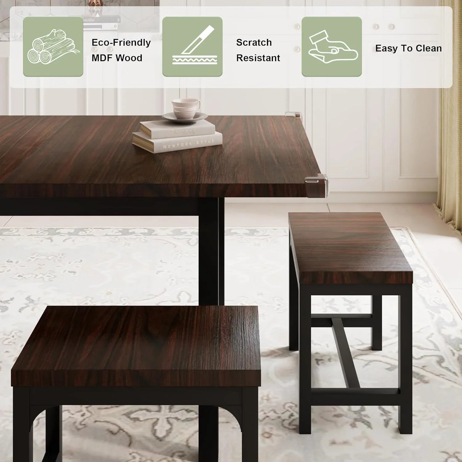 iPormis 7-Piece 63" Extendable Dining Table Set for 4-8 People, Mid-Century