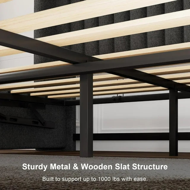 iPormis Full Size Bed Frame with Lift up Storage & Wingback Headboard