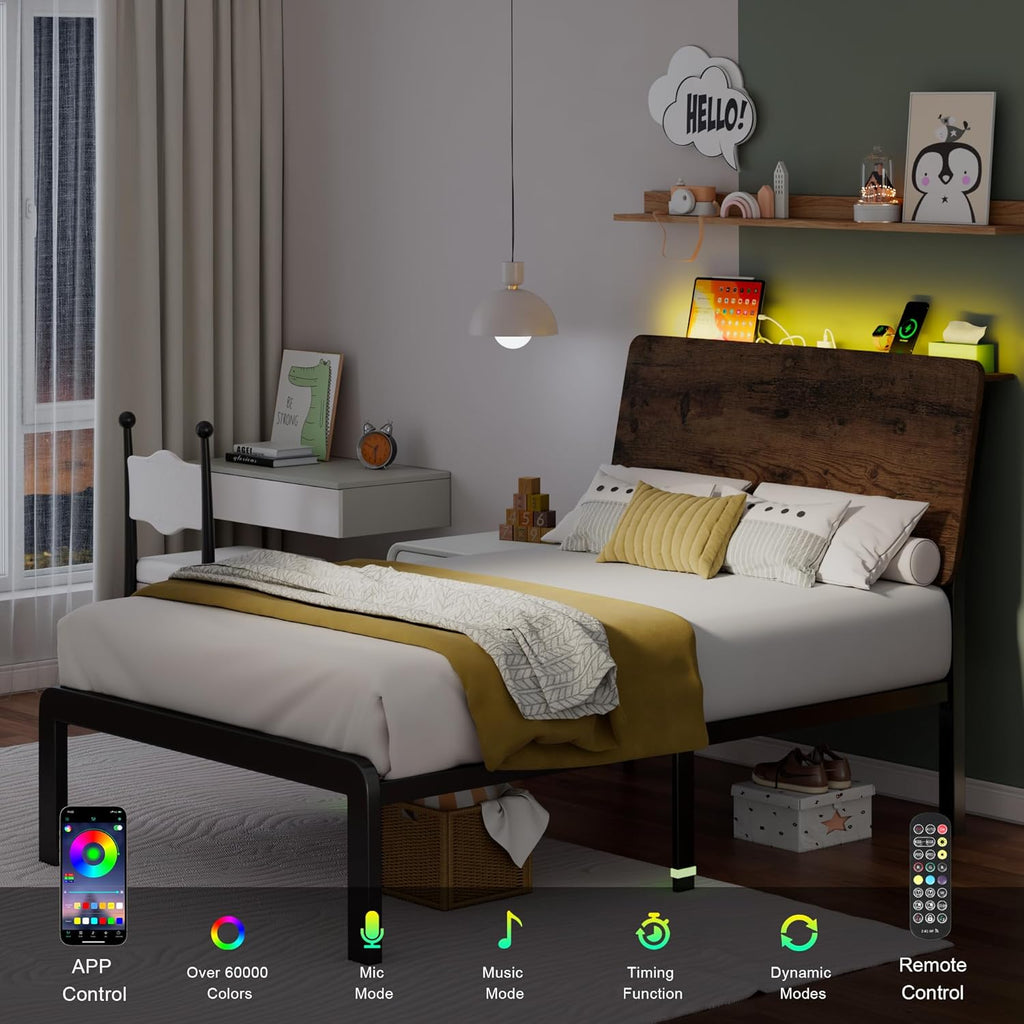 Feonase Bed Frame with Ergonomic Storage Headboard & Charging Station