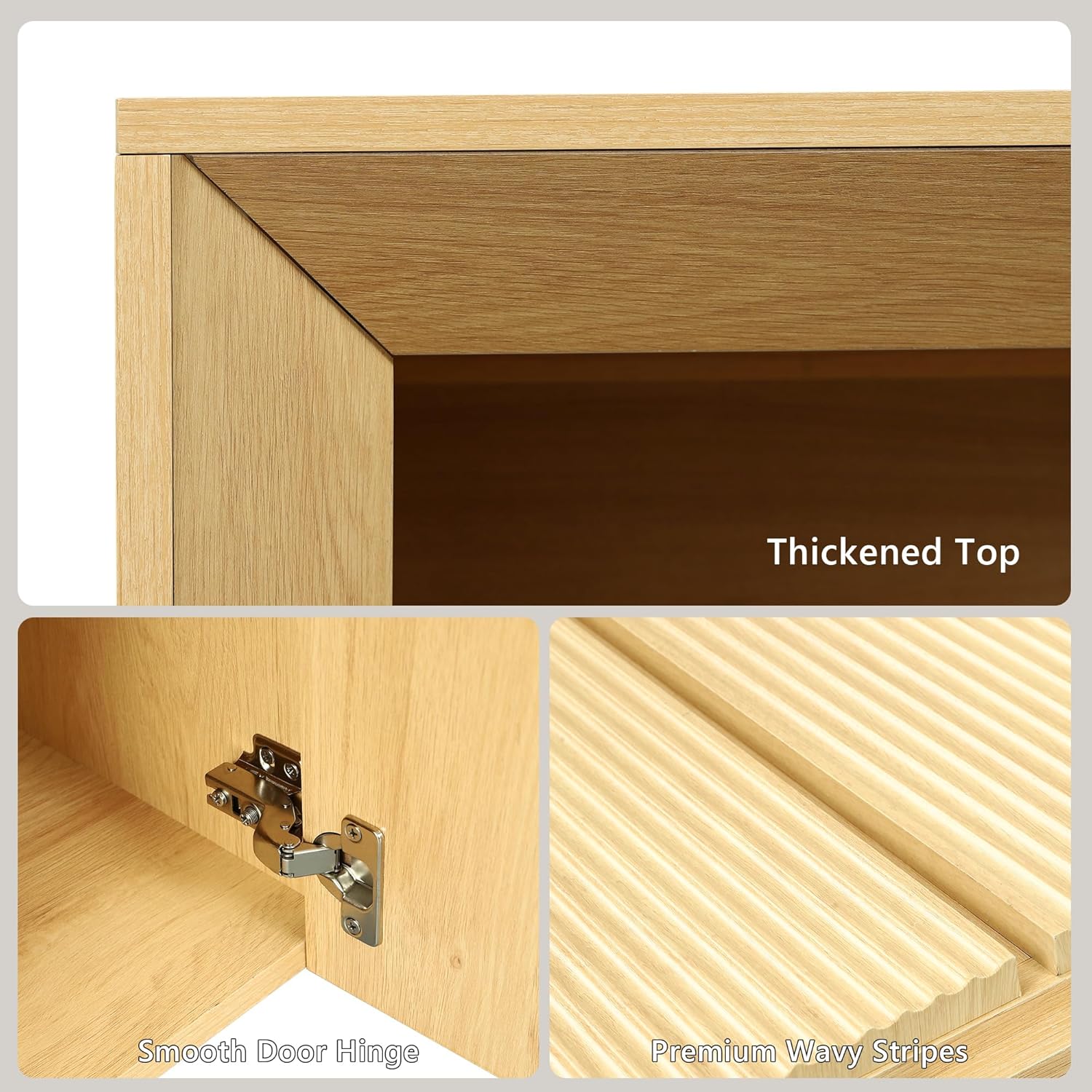 Feonase 66.2" Buffet Cabinet with Storage & Led Lights, Modern Sideboard Cabinet with 4 Doors & Shelves, Fluted Media Console Mid Century, Coffee Bar Table for Living Room Kitchen Dining Room, Oak