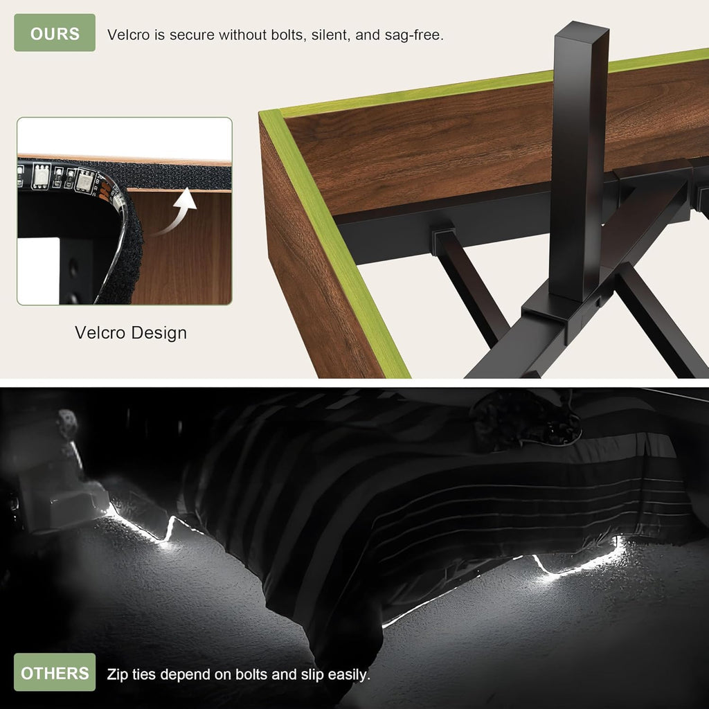 Feonase Floating Bed Frame Queen with Led Lights and Charging Station, Wood Full Size Bed Frame with Storage Headboard, Heavy Duty Metal Slats, No Box Spring Needed, Easy Assembly,Walnut