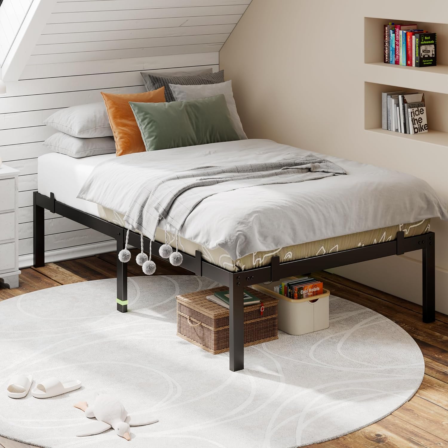 Feonase Metal Bed Frame Platform Bed with 6 Non-Slip Mattress Gaskets