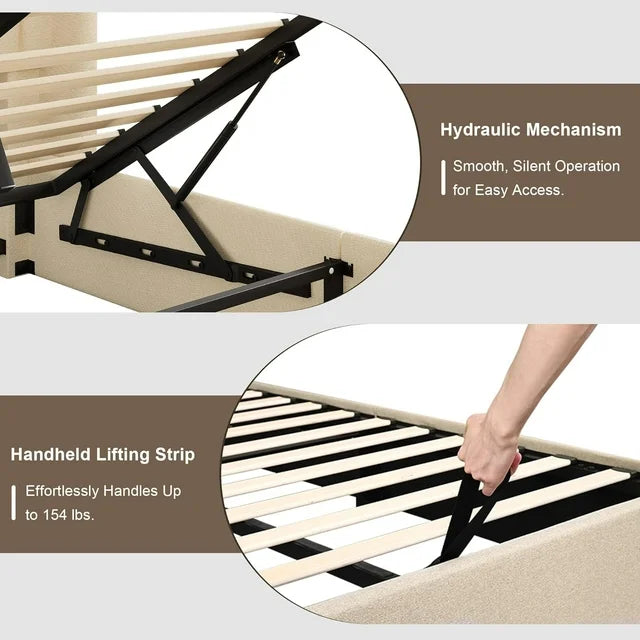 iPormis Full Size Bed Frame with Lift up Storage & Wingback Headboard