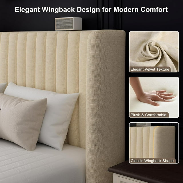 iPormis Full Size Bed Frame with Lift up Storage & Wingback Headboard