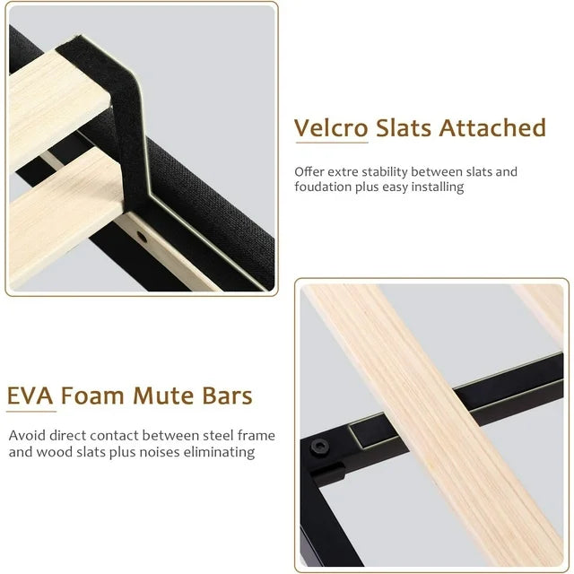 iPormis Bed Frame with Diamond Button Tufted Wingback Headboard, Upholstered Platform Bed Frame