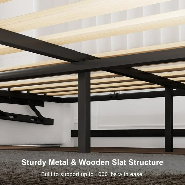 iPormis Full Size Bed Frame with Lift up Storage & Wingback Headboard