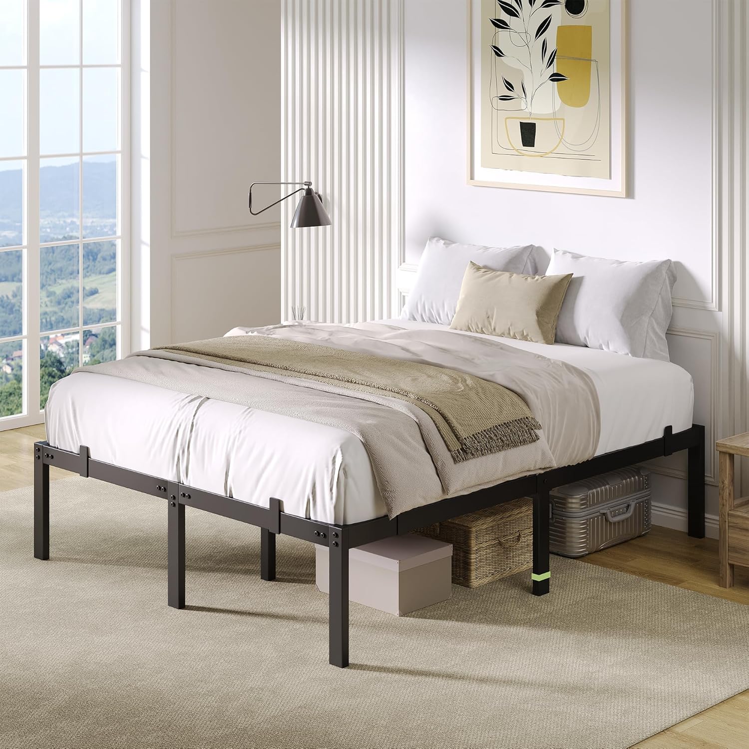 Feonase Metal Bed Frame Platform Bed with 6 Non-Slip Mattress Gaskets