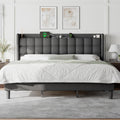 Feonase Bed Frame with Charging Station, Upholstered Platform Frame with Wingback Storage Headboard