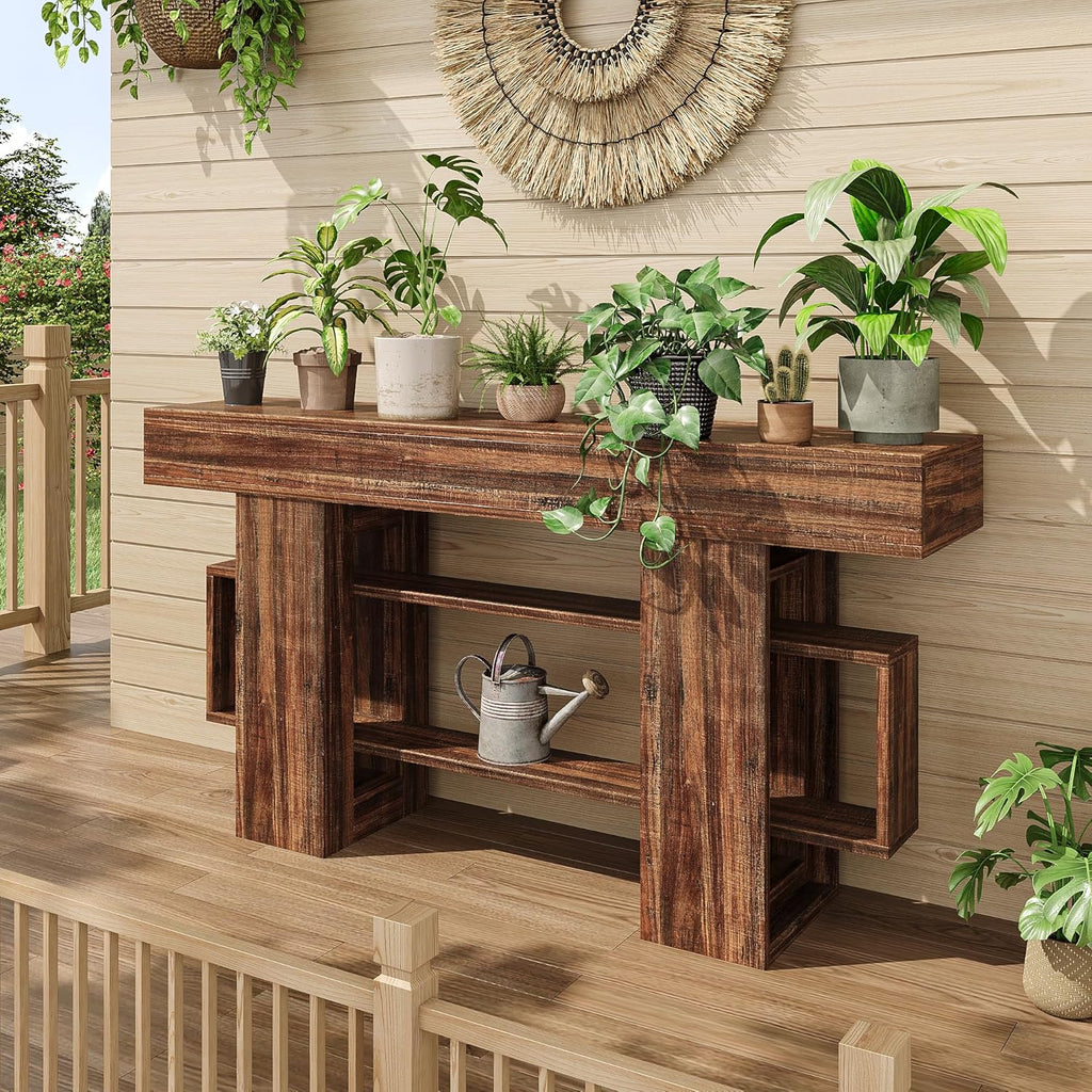 Feonase 63 Inches Long Console Table for Entryway, Wooden Sofa Table Behind Couch with 3-Tier Storage, Farmhouse Narrow Entry Hallway Table for Living Room Foyer Entrance, Rustic Brown