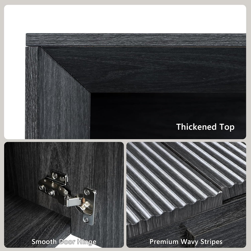 Feonase 66.2" Buffet Cabinet with Storage & Led Lights, Modern Sideboard Cabinet with 4 Doors & Shelves, Fluted Media Console Mid Century, Coffee Bar Table for Dining Room Kitchen, Dark Grey