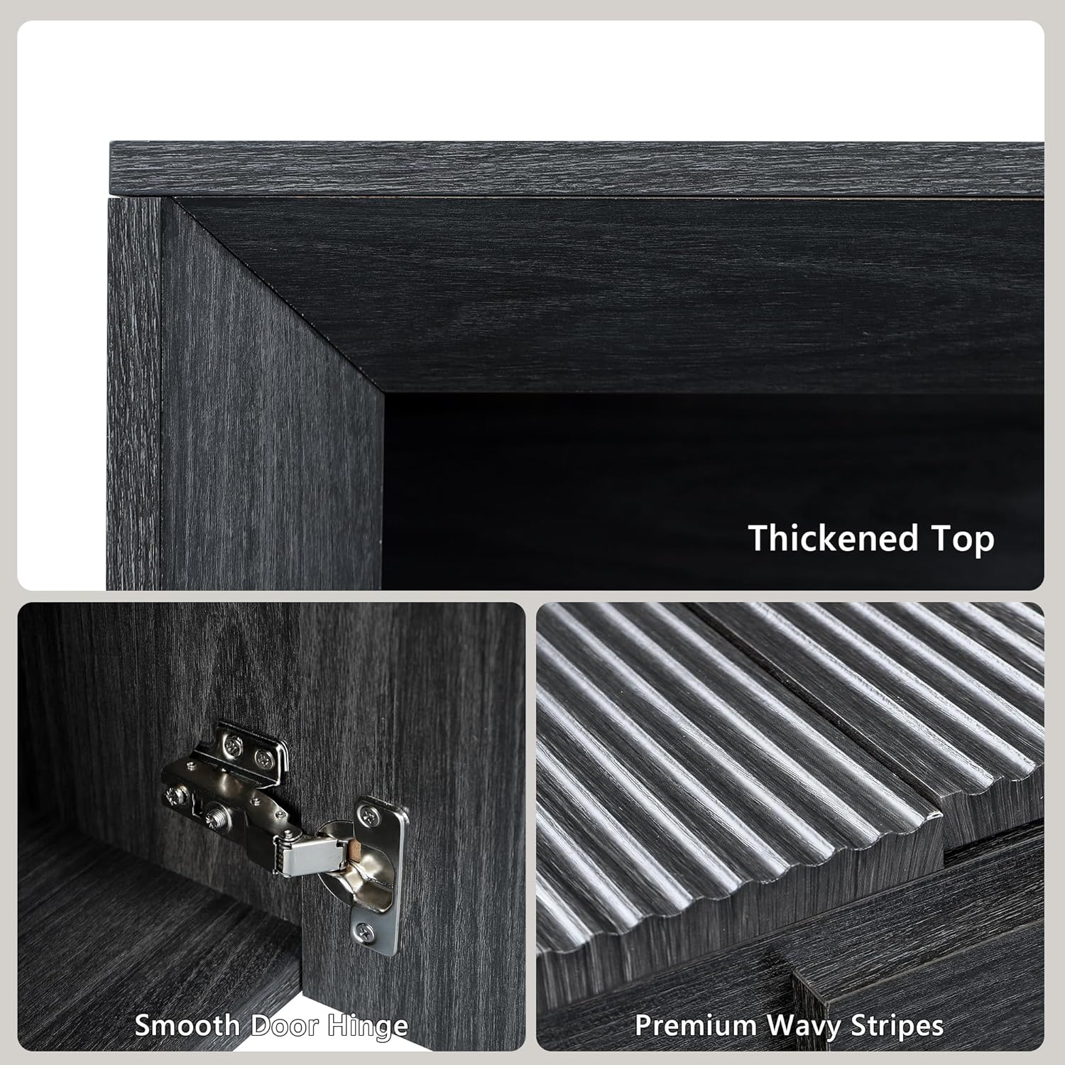 Feonase 66.2" Buffet Cabinet with Storage & Led Lights, Modern Sideboard Cabinet with 4 Doors & Shelves, Fluted Media Console Mid Century, Coffee Bar Table for Dining Room Kitchen, Dark Grey