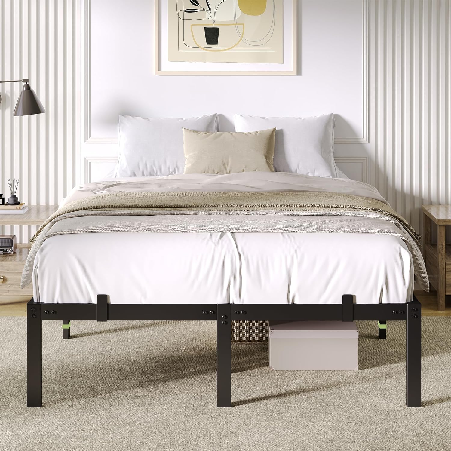 Feonase Metal Bed Frame Platform Bed with 6 Non-Slip Mattress Gaskets