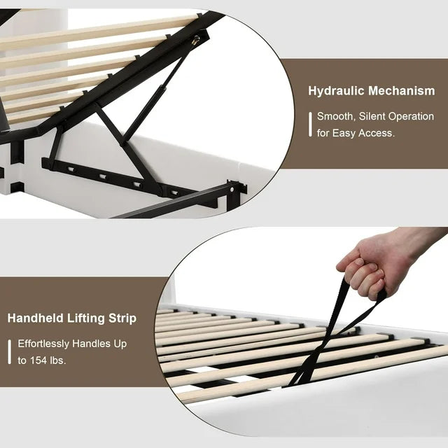 iPormis Full Size Bed Frame with Lift up Storage & Wingback Headboard