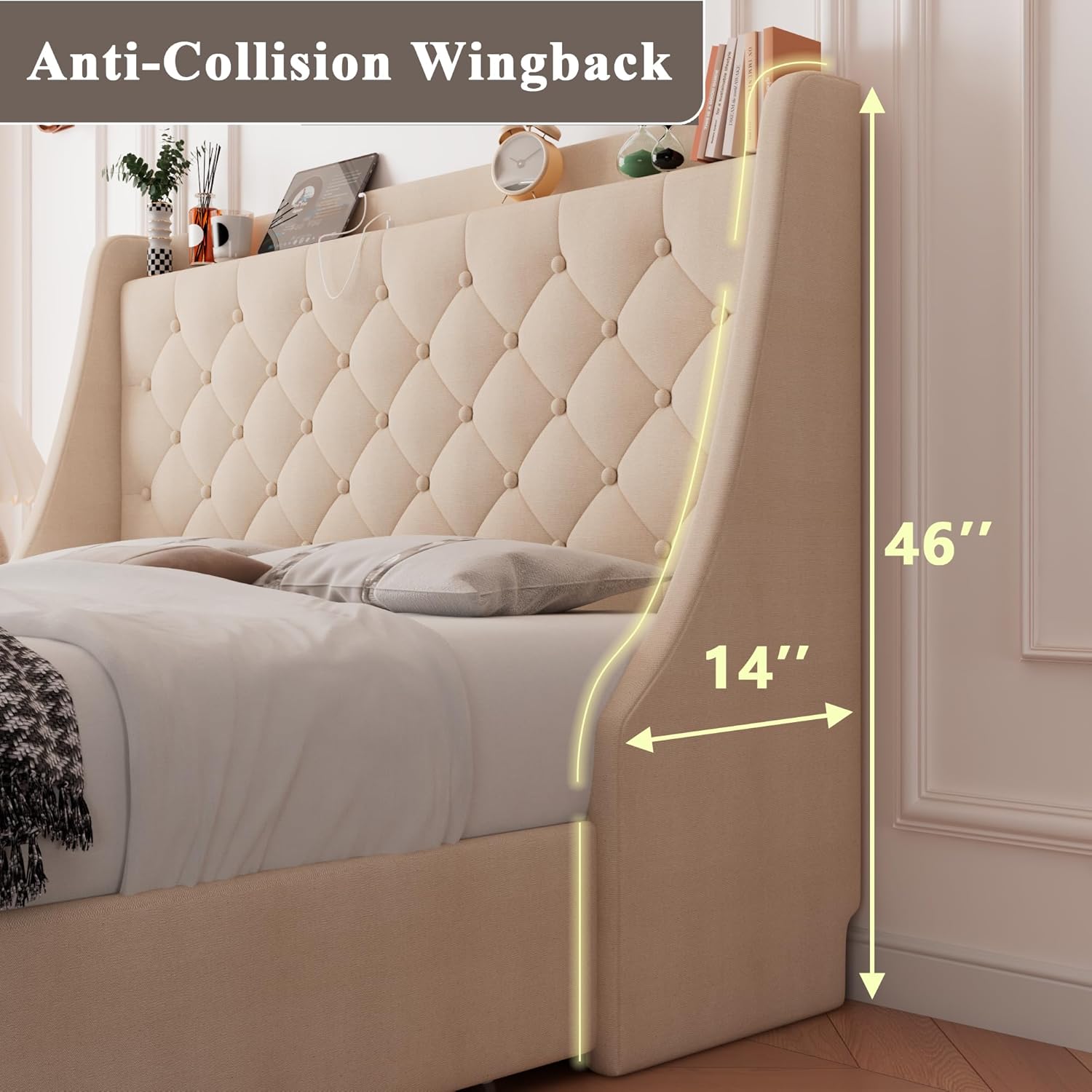 Feonase Bed Frame with 4 Storage Drawers