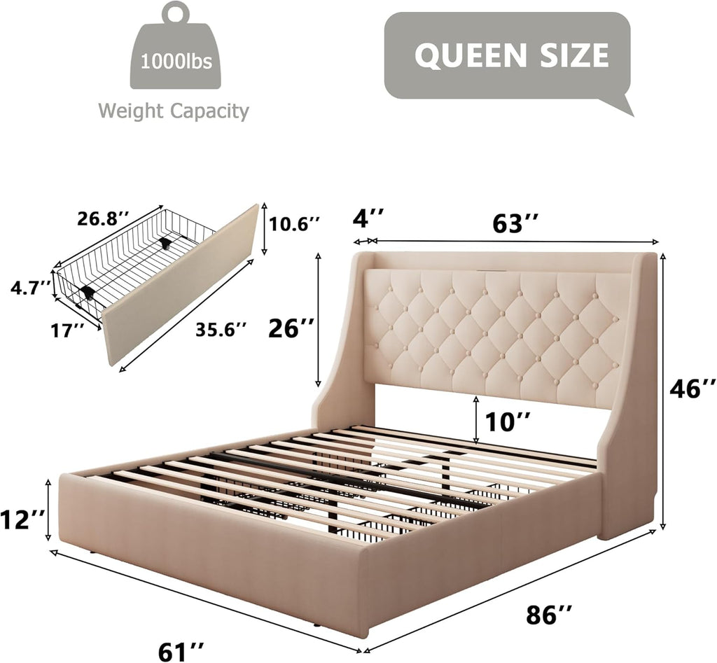 Feonase Bed Frame with 4 Storage Drawers