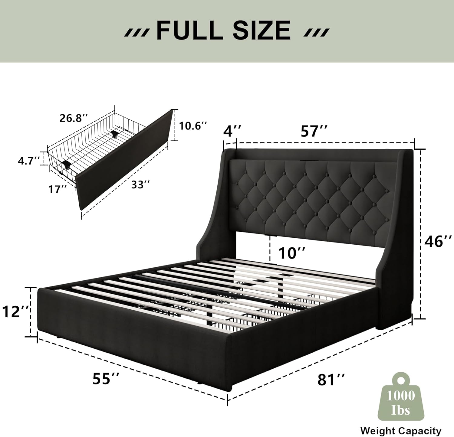 Feonase Bed Frame with 4 Storage Drawers