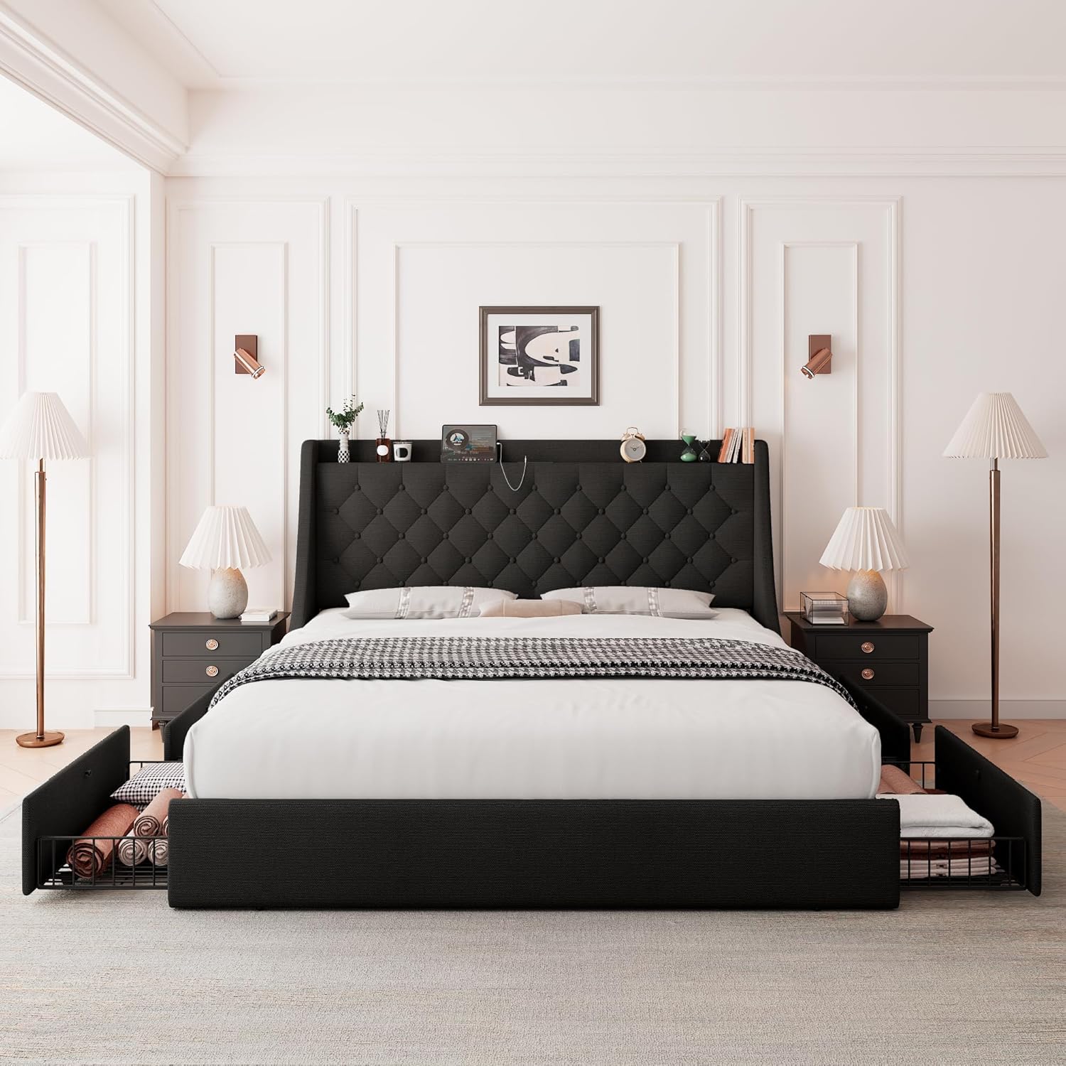 Feonase Bed Frame with 4 Storage Drawers