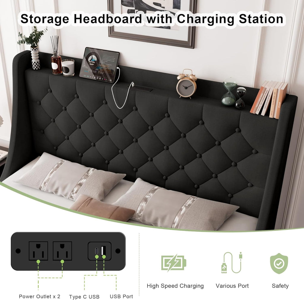 Feonase Bed Frame with 4 Storage Drawers