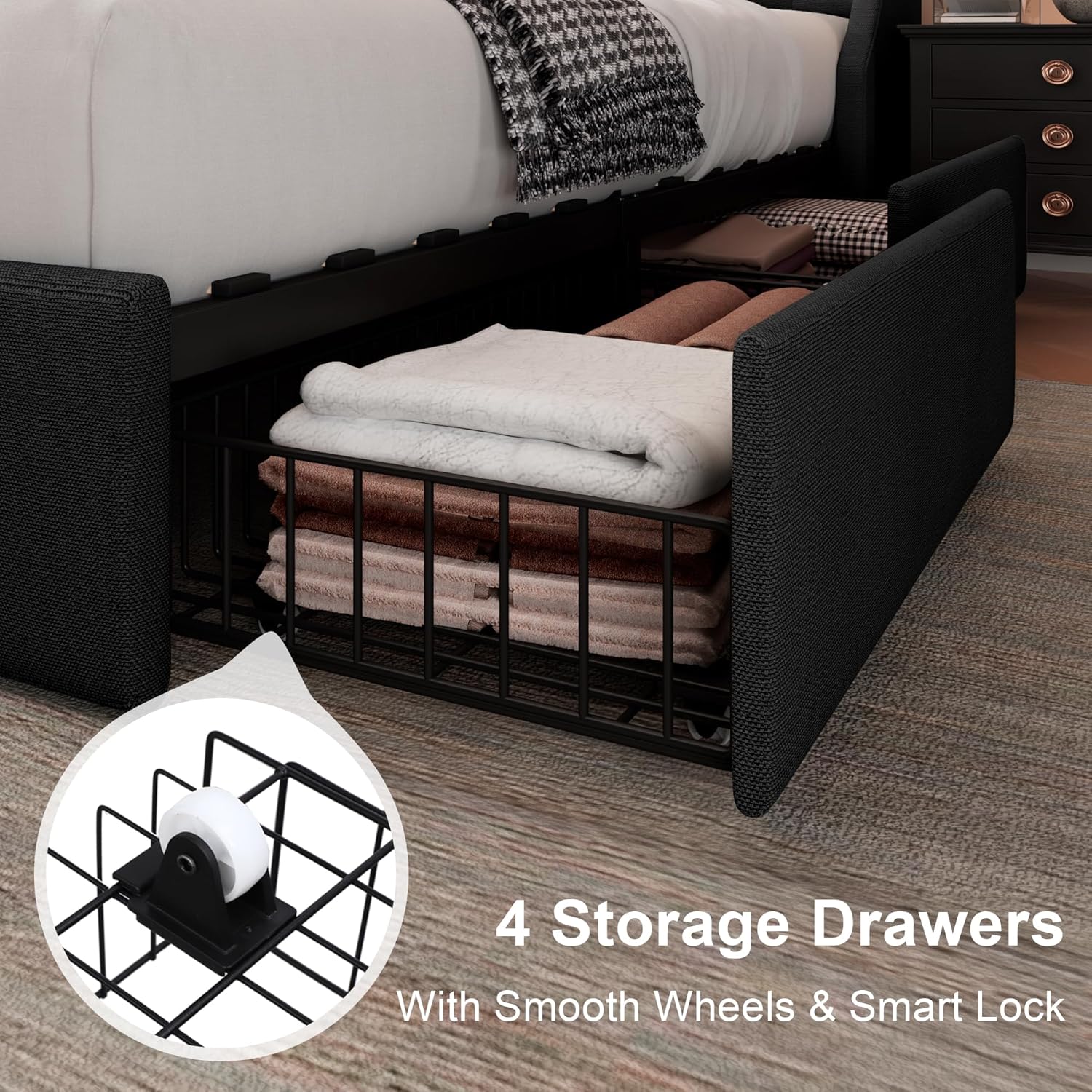 Feonase Bed Frame with 4 Storage Drawers