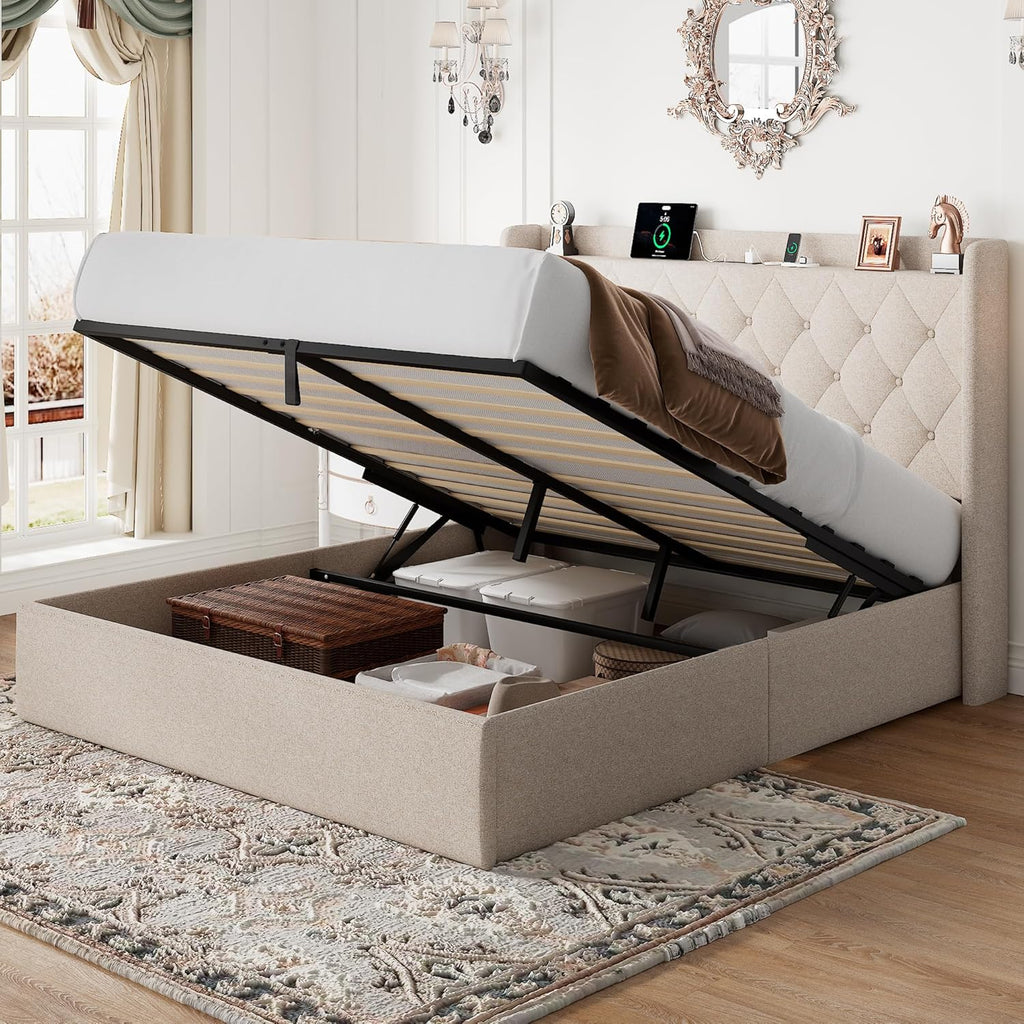 Feonase Lift Up Storage Bed Frame with Charging Station