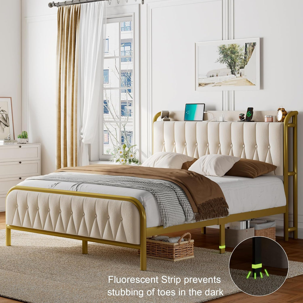 Feonase Leather Bed Frame with Fast Charging Station