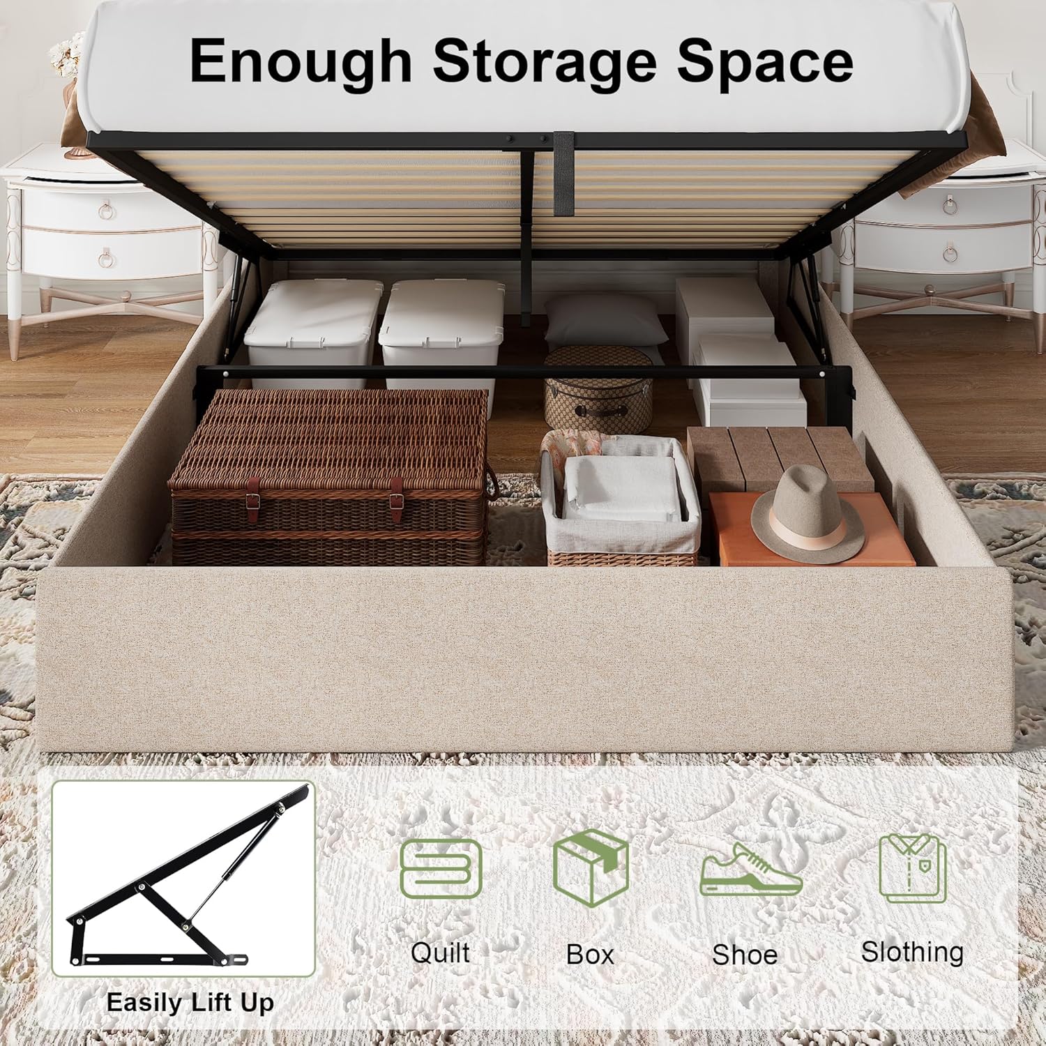 Feonase Lift Up Storage Bed Frame with Charging Station