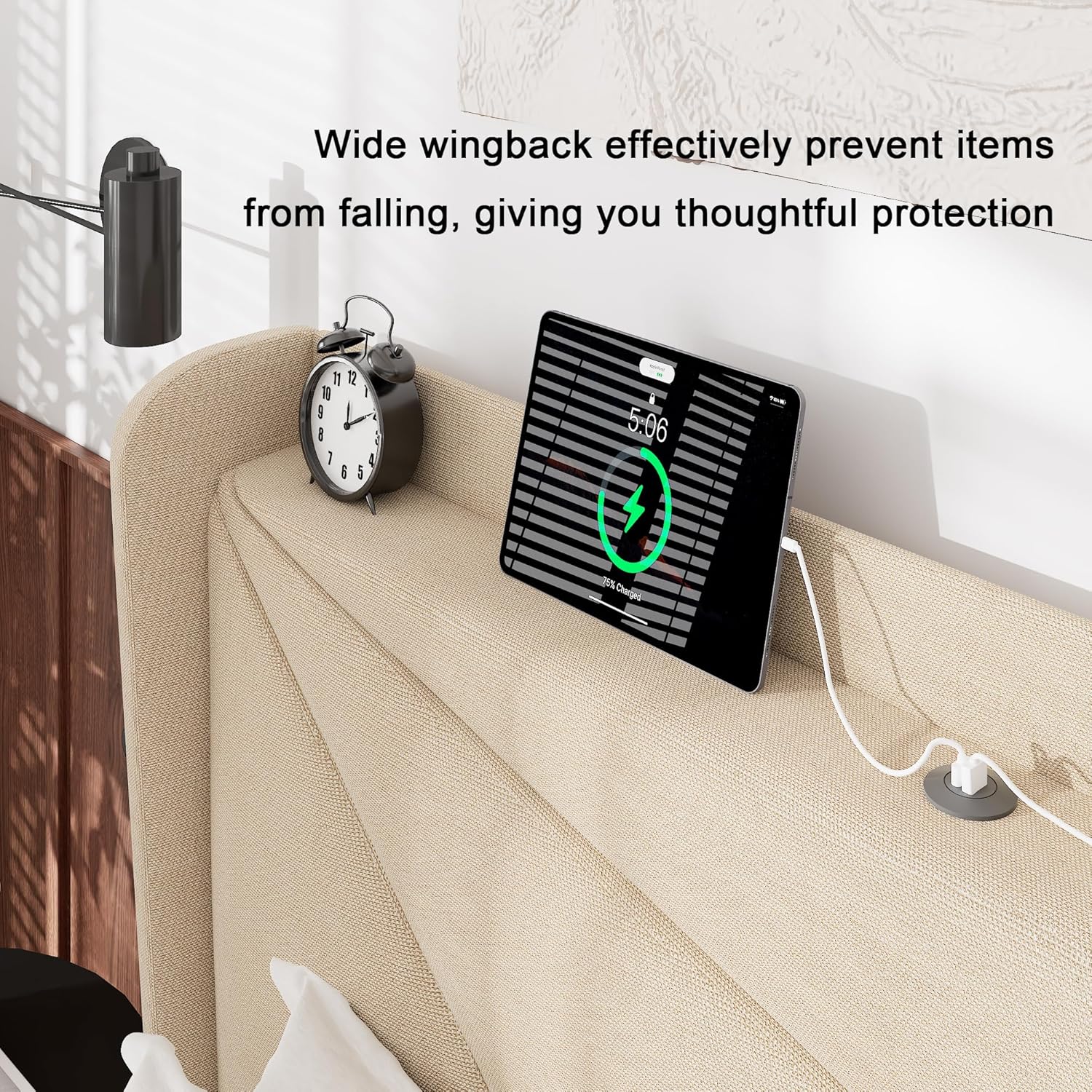 Feonase King Size Bed Frame, Modern Bed Frame with Charging Station