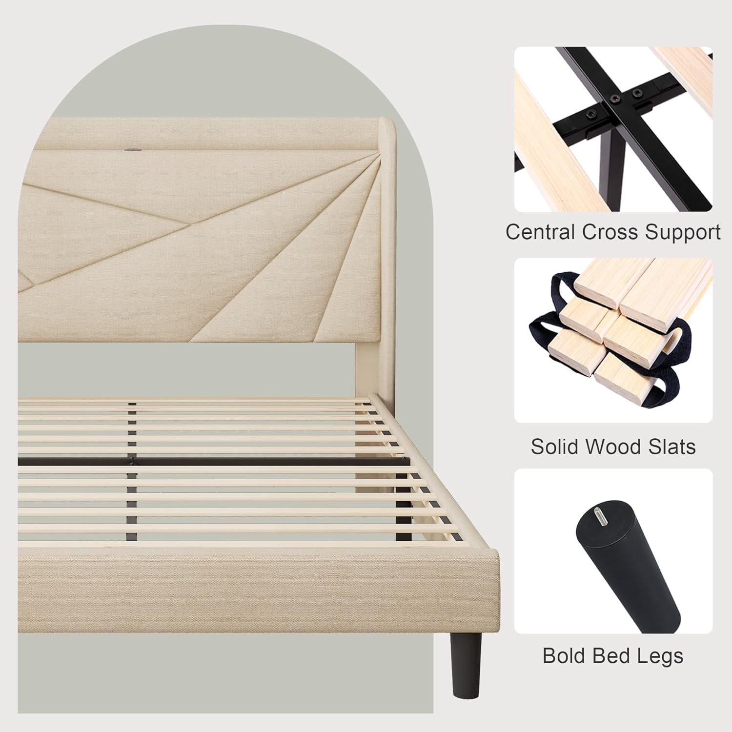 Feonase King Size Bed Frame, Modern Bed Frame with Charging Station