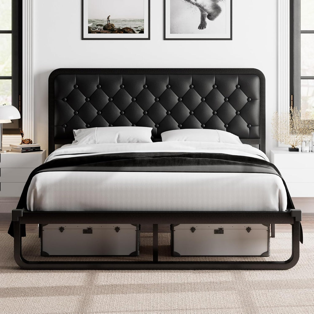 Feonase Upholstered Platform Bed Frame with Heavy-Duty Metal Steel Slats