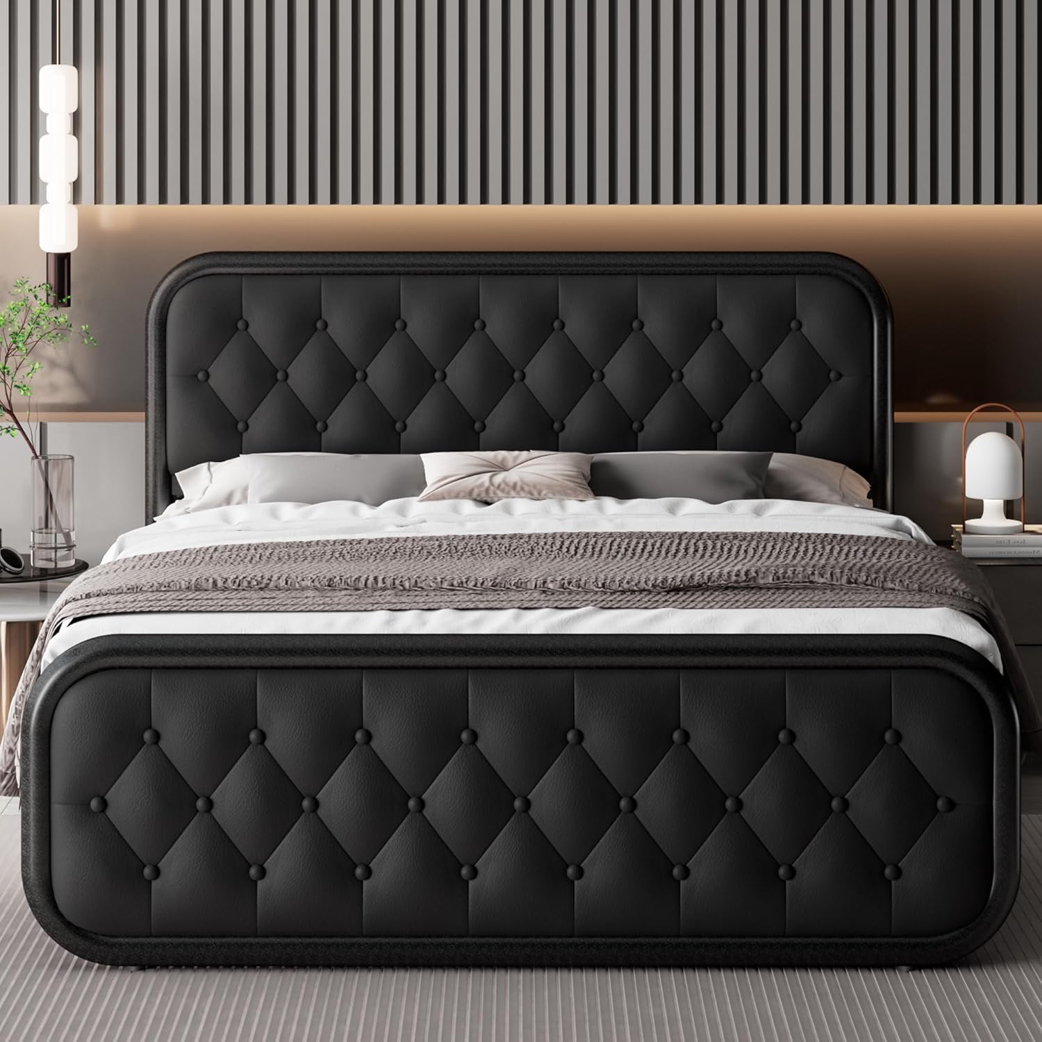 Feonase Upholstered Bed Frame with Faux Leather Headboard