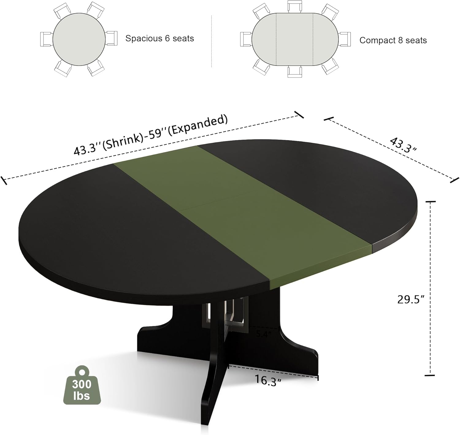 Feonase 59" Round Extendable Dining Room Table for 6