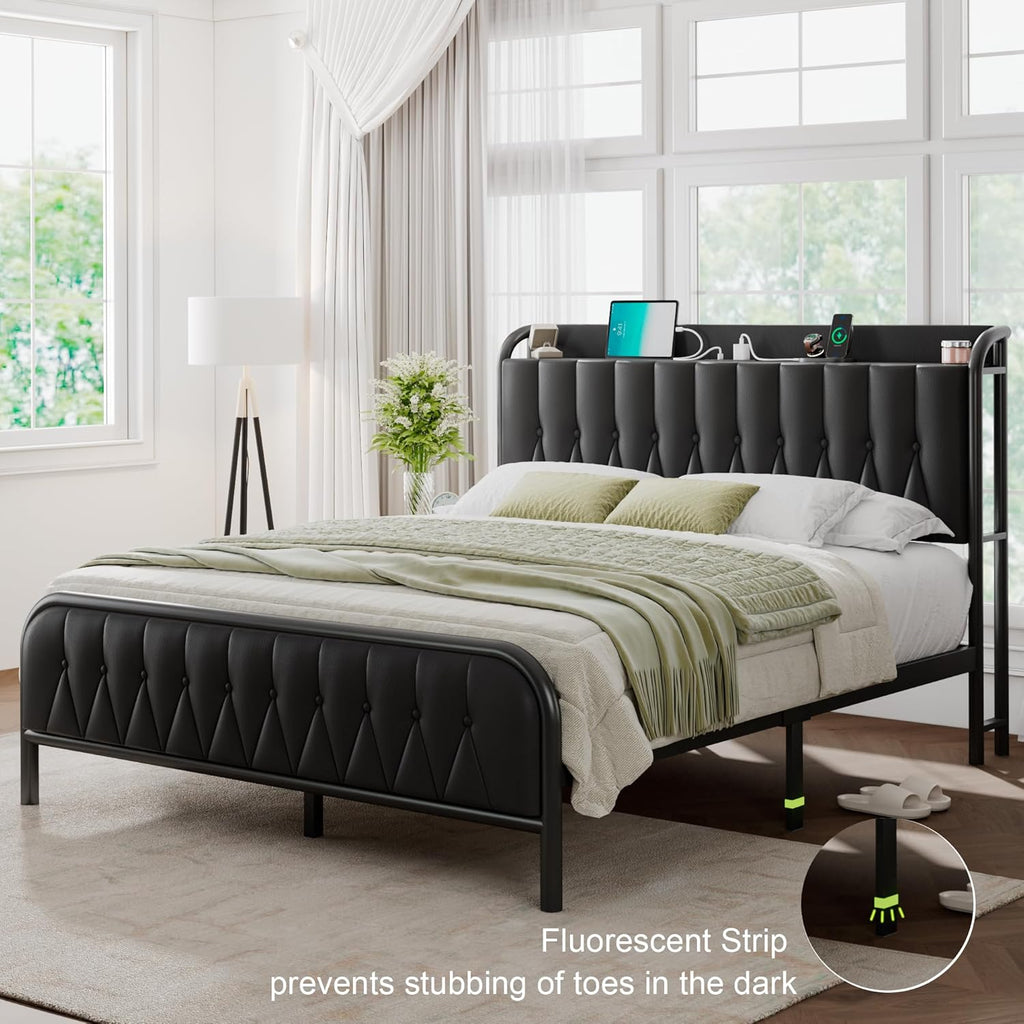 Feonase Leather Bed Frame with Fast Charging Station