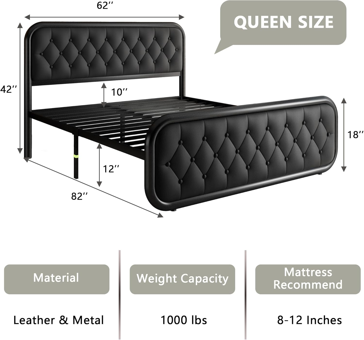 Feonase Upholstered Bed Frame with Faux Leather Headboard