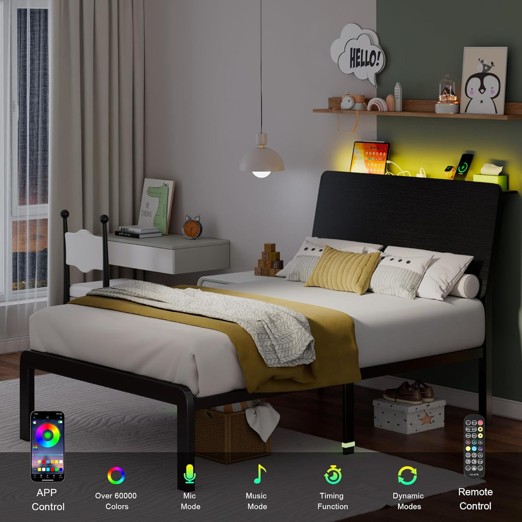 Feonase Bed Frame with Ergonomic Storage Headboard & Charging Station