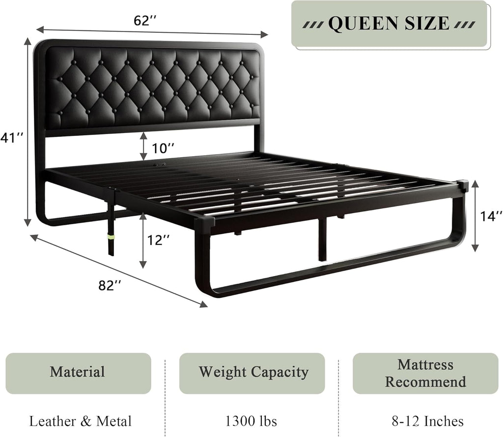 Feonase Upholstered Platform Bed Frame with Heavy-Duty Metal Steel Slats