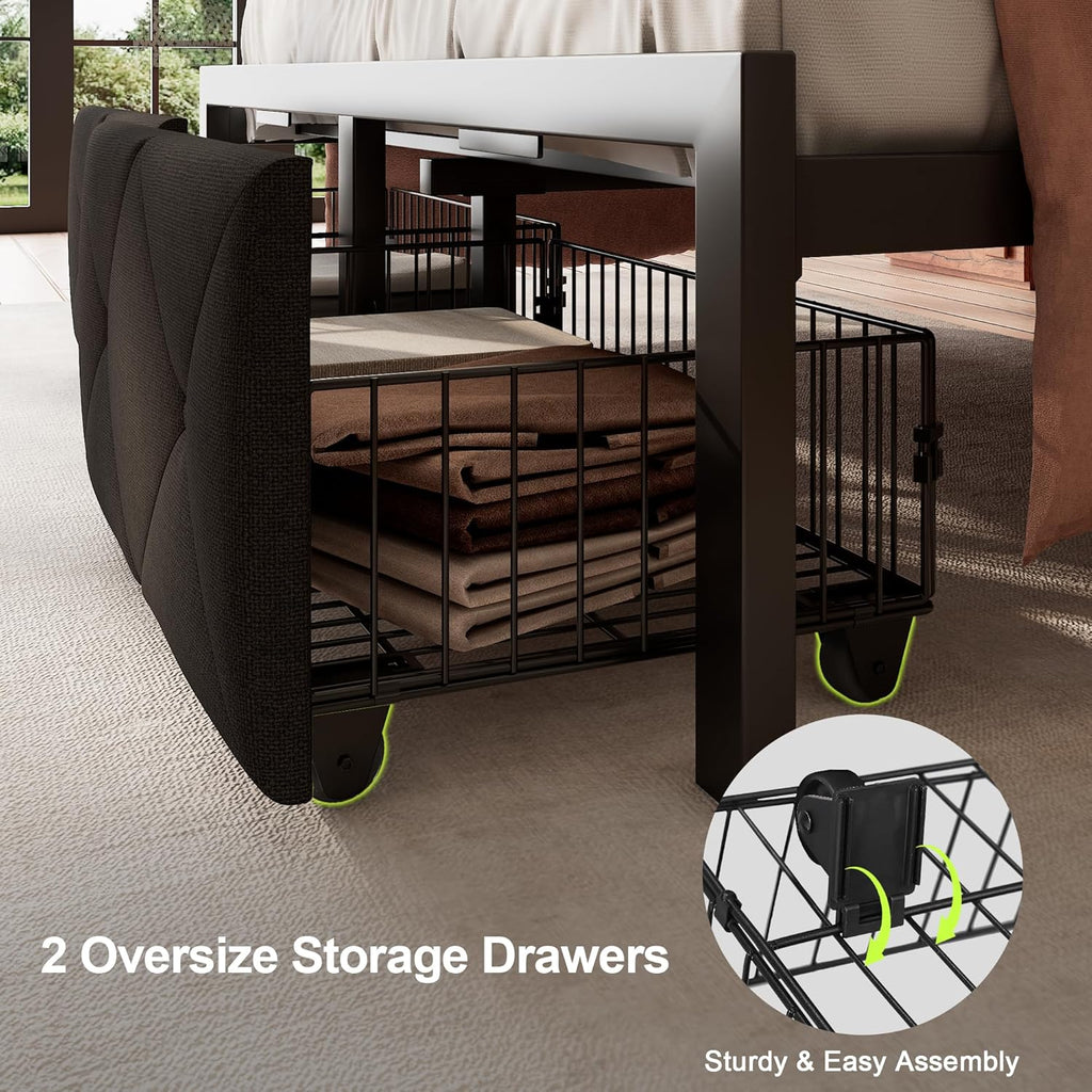 Feonase Metal Bed Frame with 2 Storage Drawers