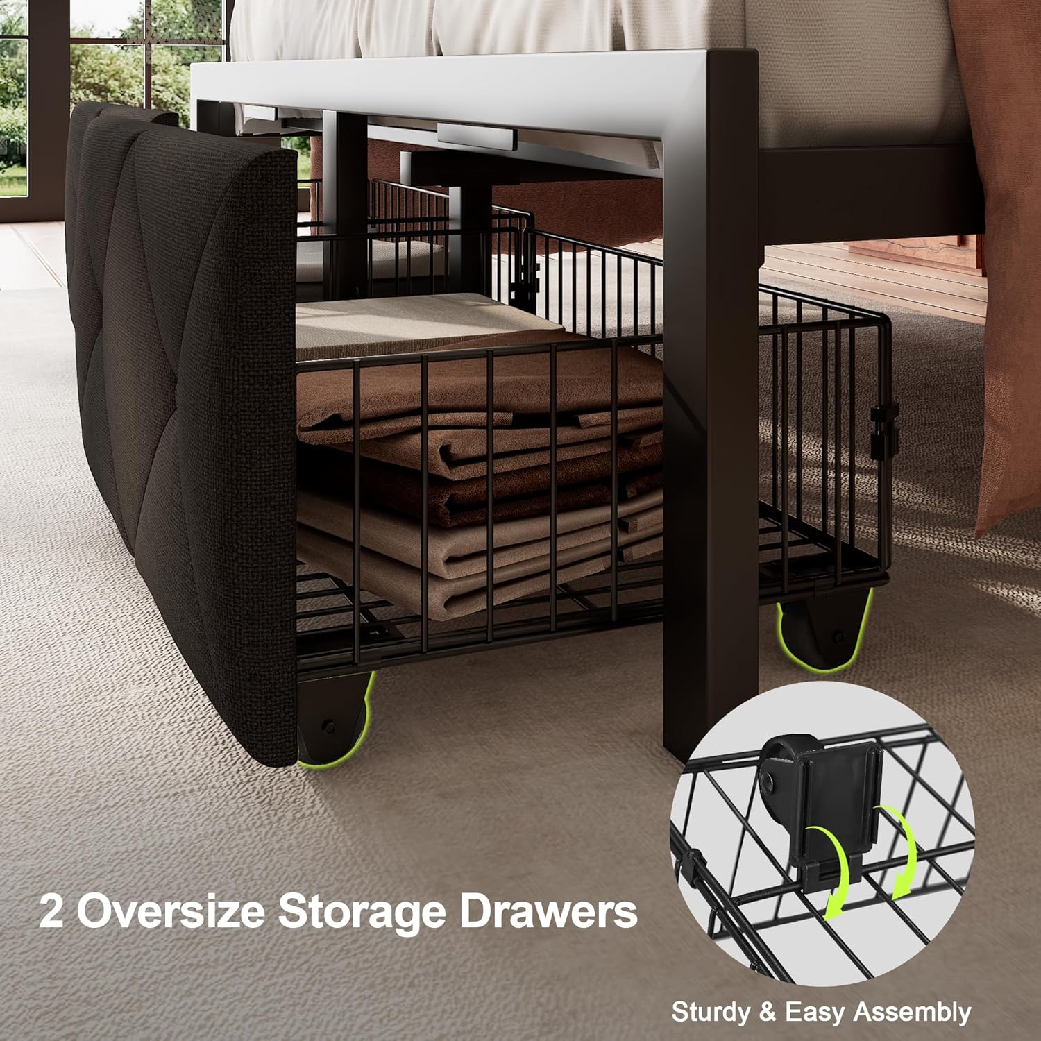 Feonase Metal Bed Frame with 2 Storage Drawers