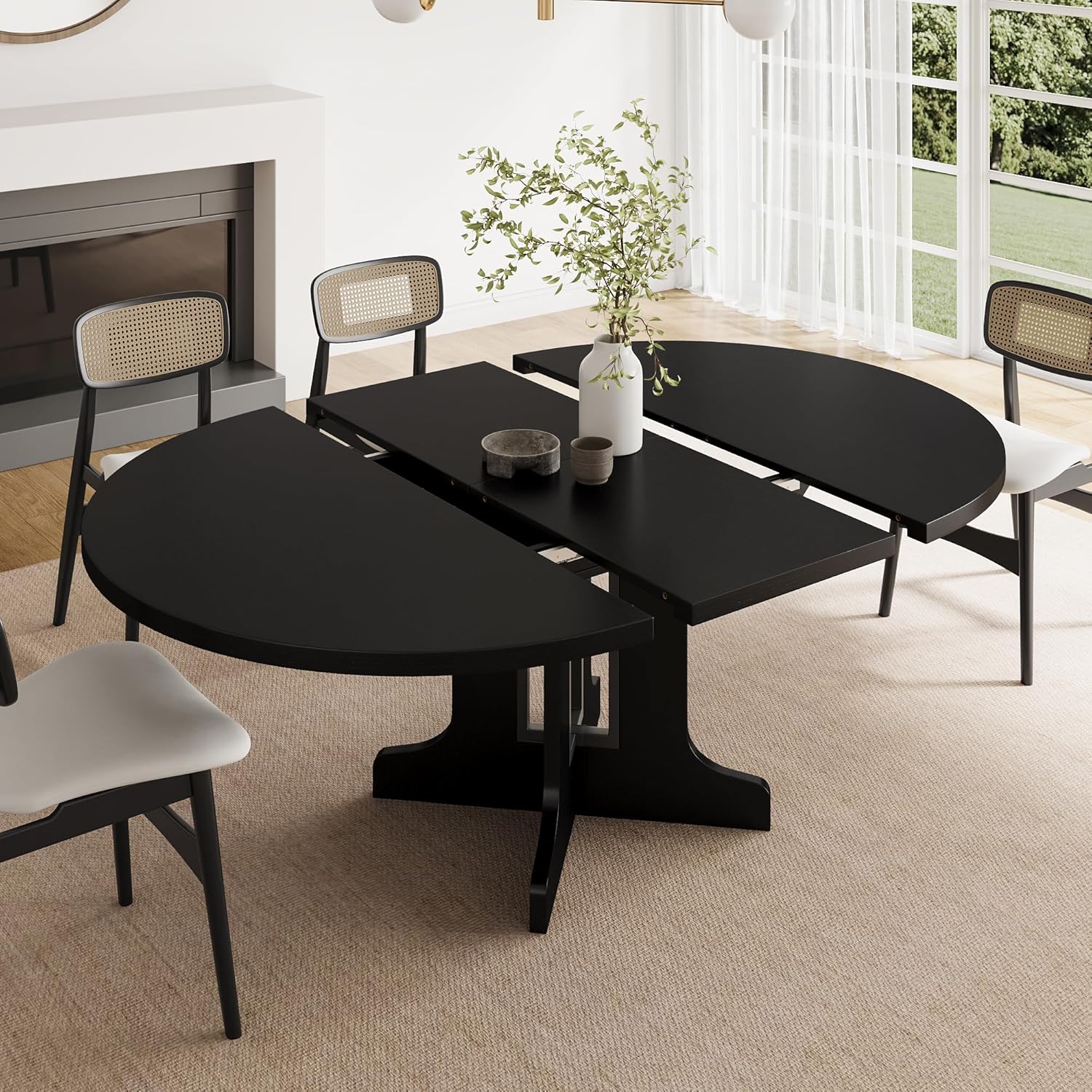 Feonase 59" Round Extendable Dining Room Table for 6