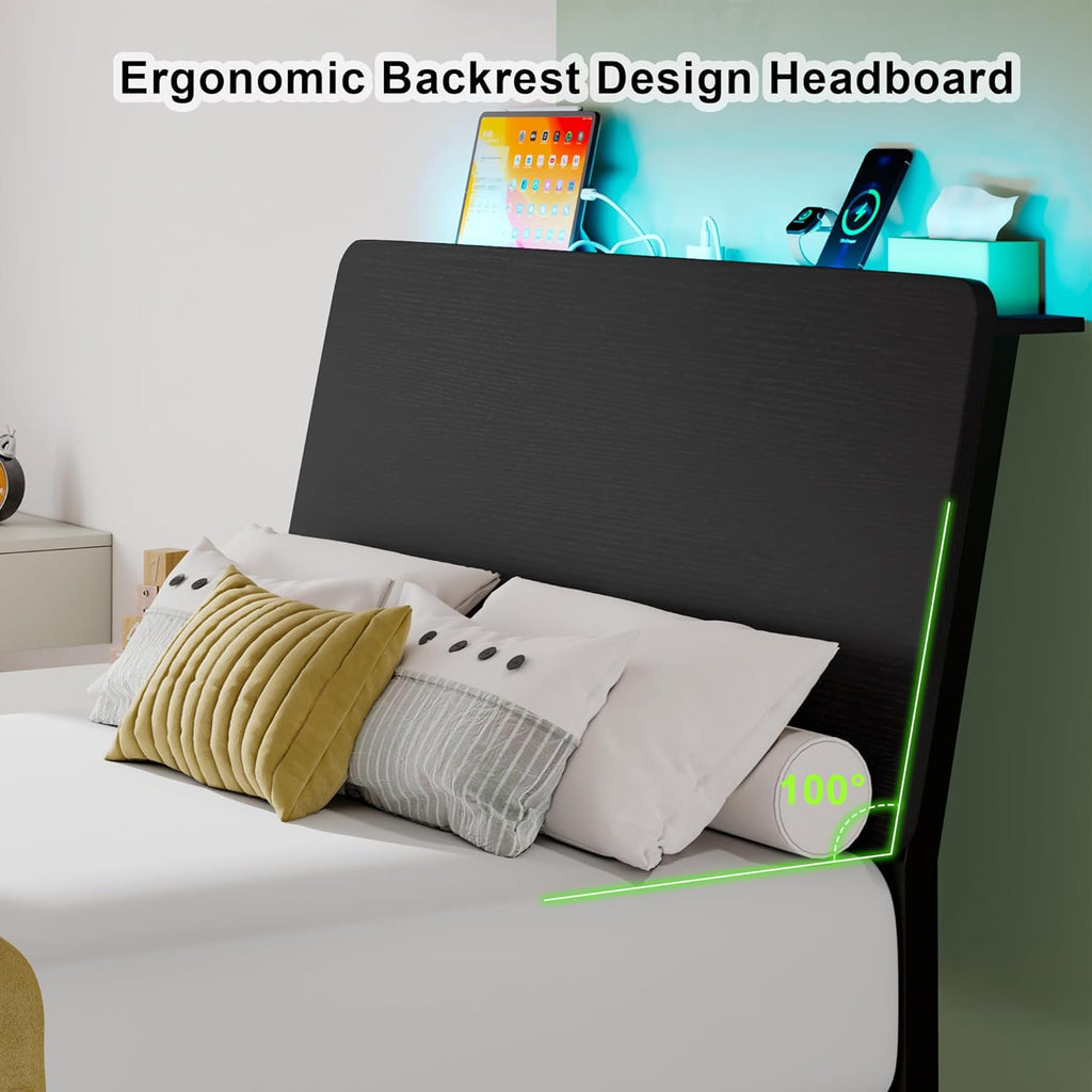 Feonase Bed Frame with Ergonomic Storage Headboard & Charging Station