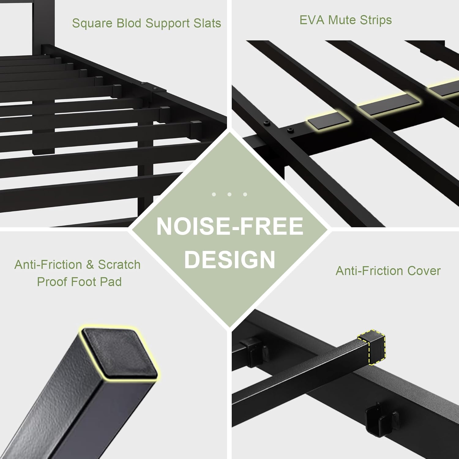 Feonase Metal Bed Frame with Fabric Button Tufted Headboard