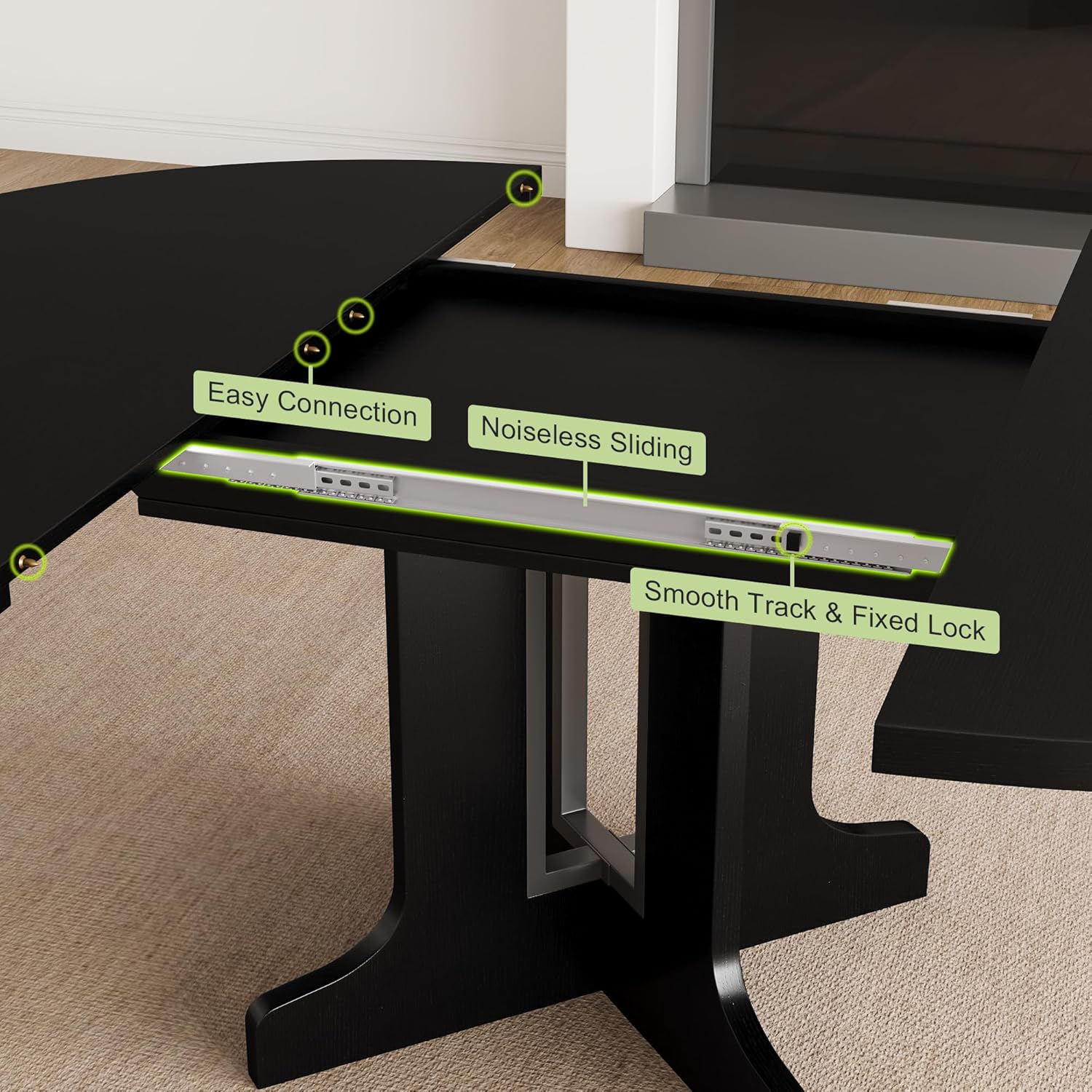 Feonase 59" Round Extendable Dining Room Table for 6
