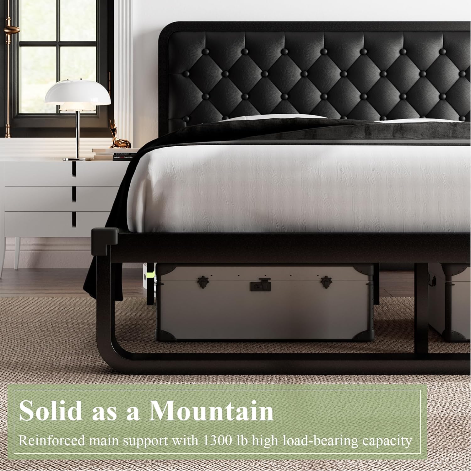 Feonase Upholstered Platform Bed Frame with Heavy-Duty Metal Steel Slats