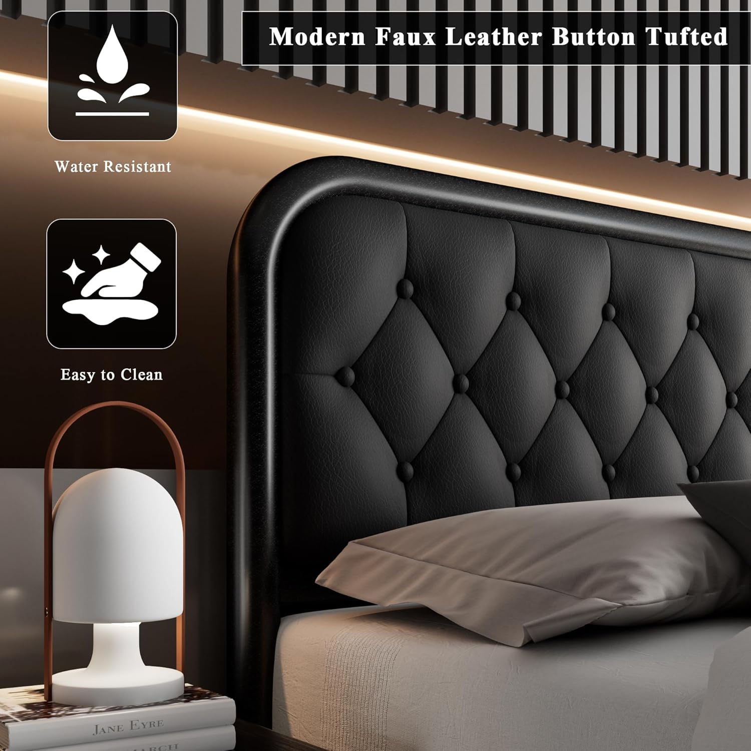 Feonase Upholstered Bed Frame with Faux Leather Headboard