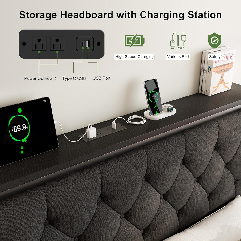 Feonase Metal Bed Frame with 2 Storage Drawers