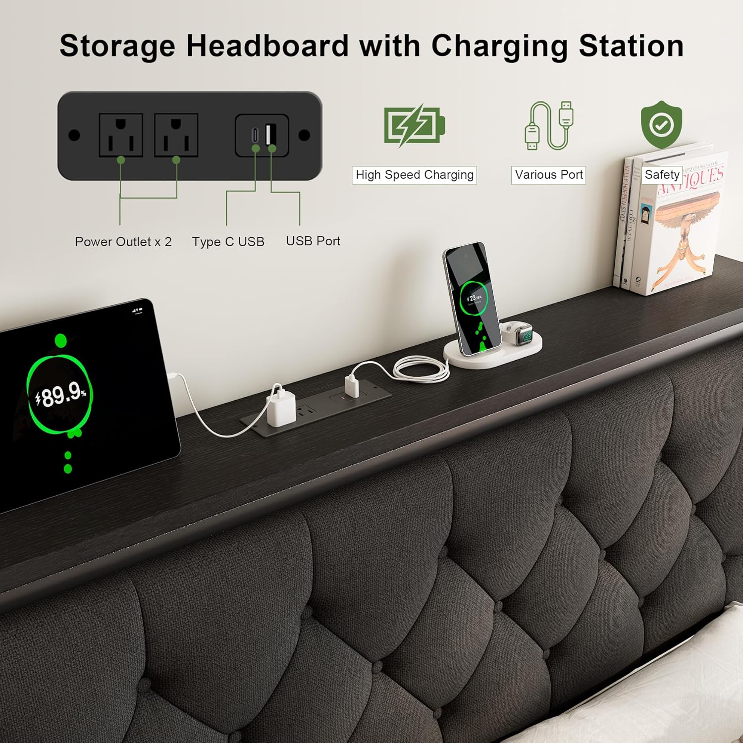 Feonase Metal Bed Frame with 2 Storage Drawers