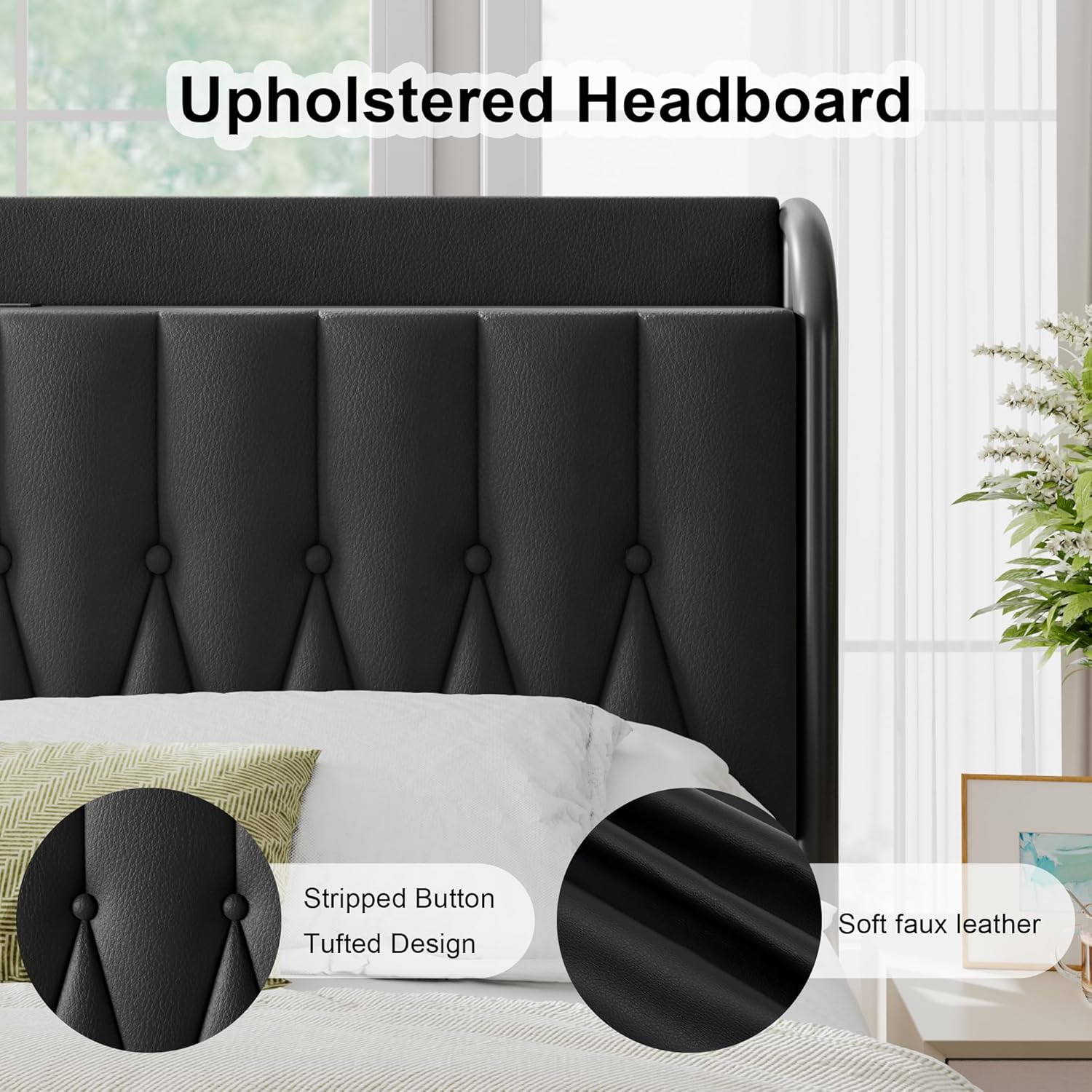 Feonase Leather Bed Frame with Fast Charging Station