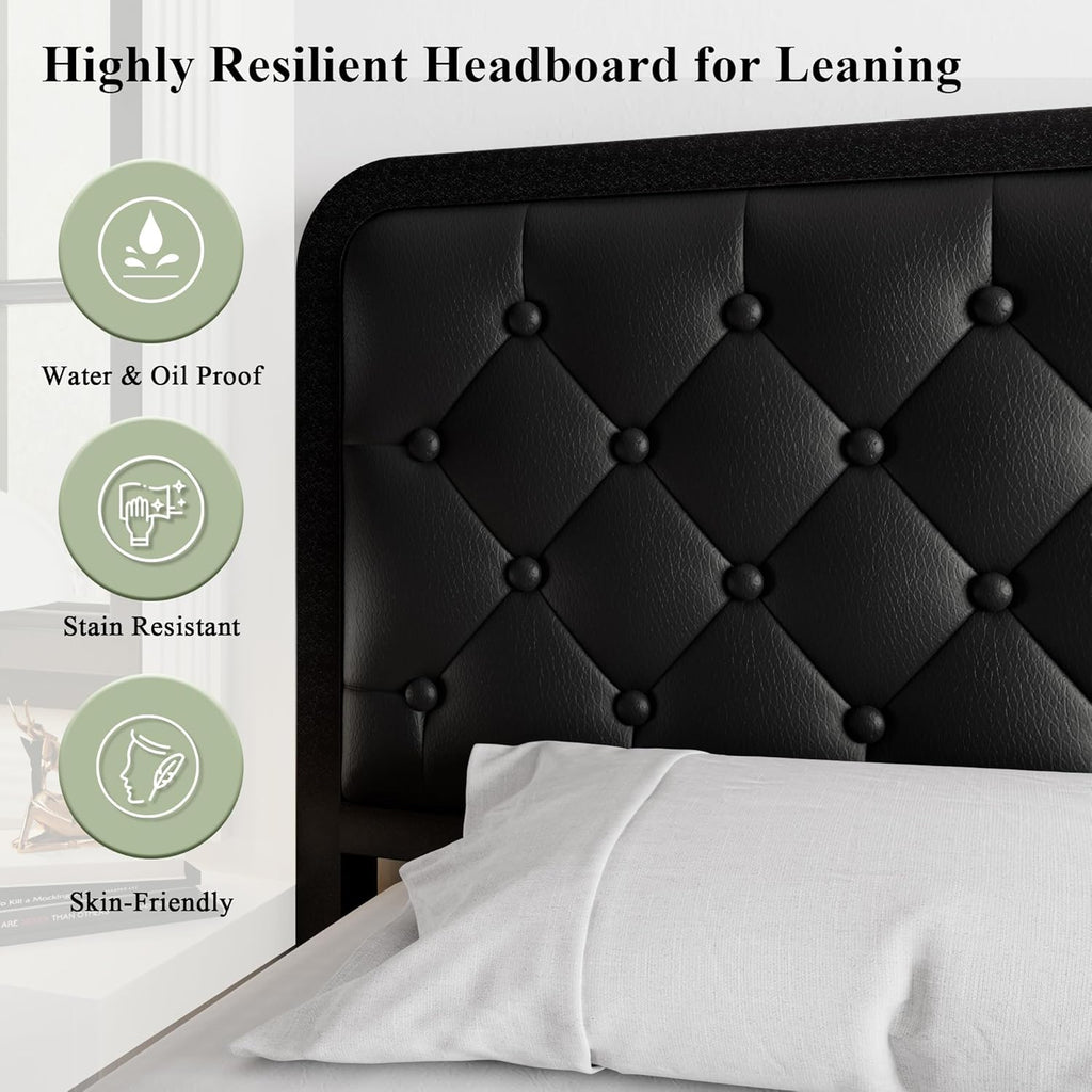 Feonase Upholstered Platform Bed Frame with Heavy-Duty Metal Steel Slats