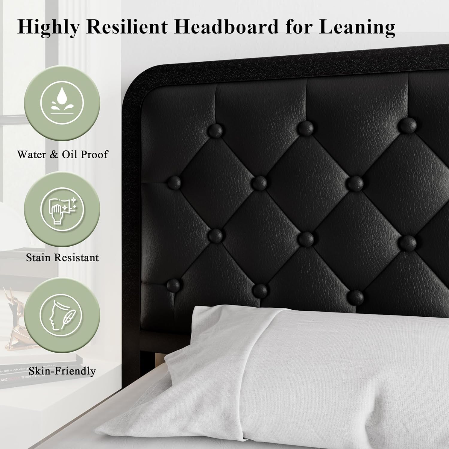 Feonase Upholstered Platform Bed Frame with Heavy-Duty Metal Steel Slats