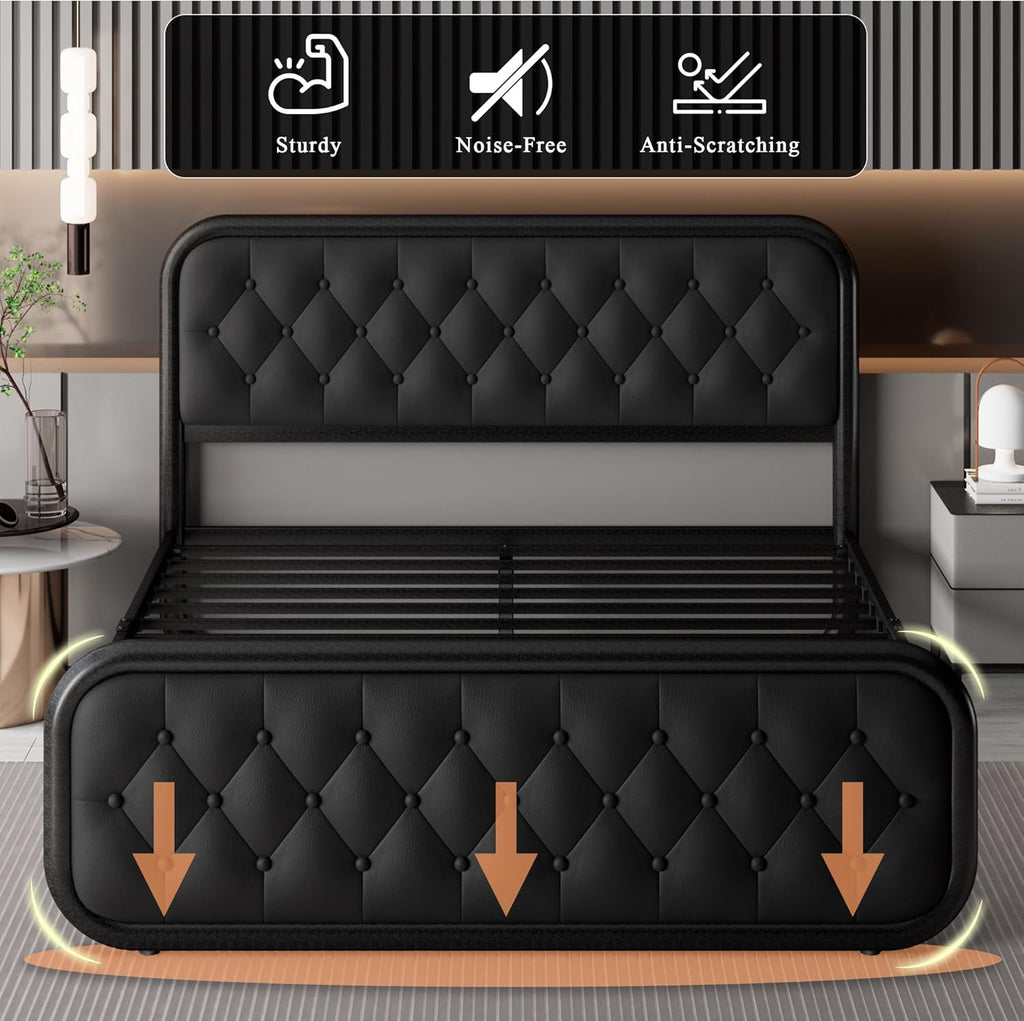 Feonase Upholstered Bed Frame with Faux Leather Headboard